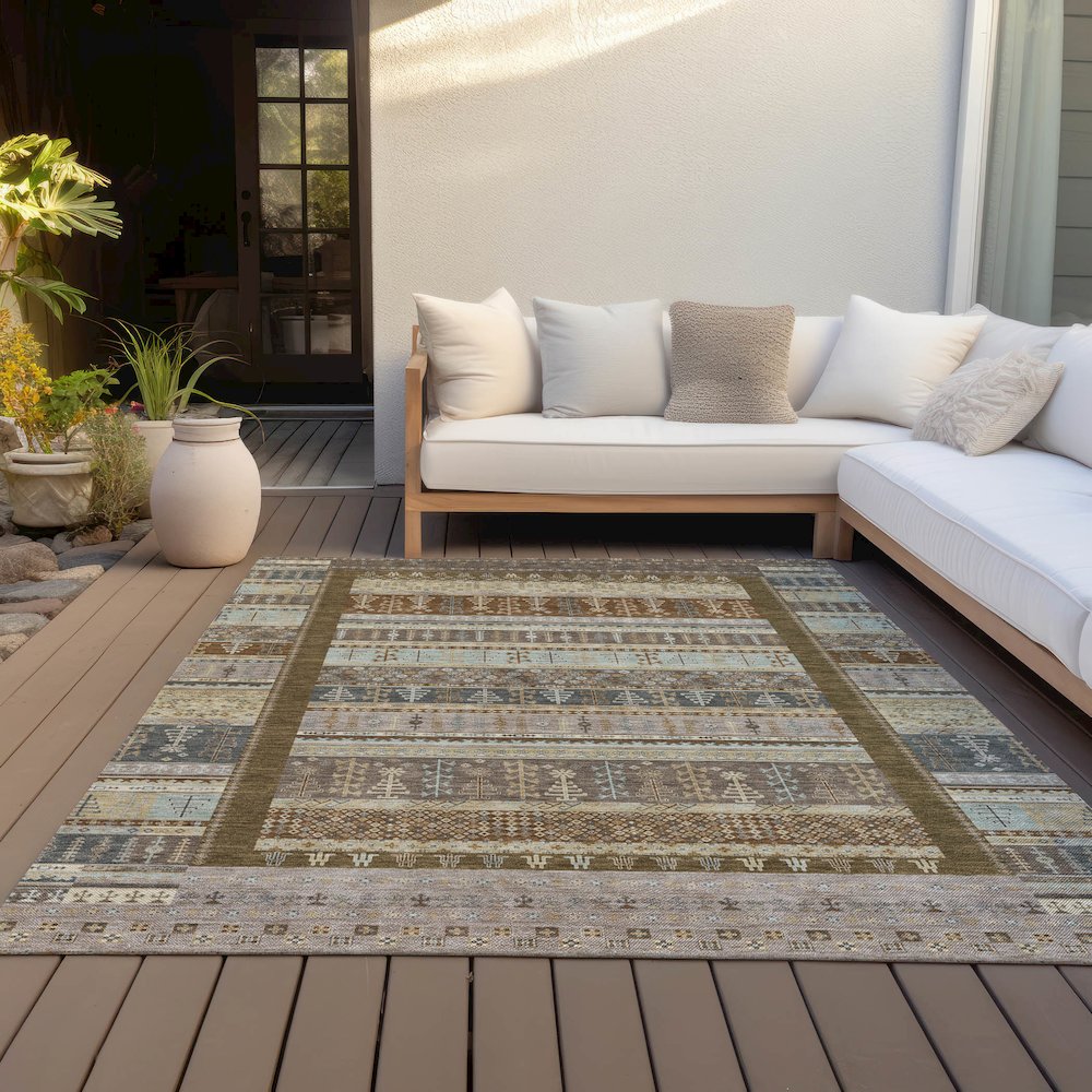Machine Washable Indoor/Outdoor Chantille ACN2160 Brown 8' x 10' Rug. Picture 7