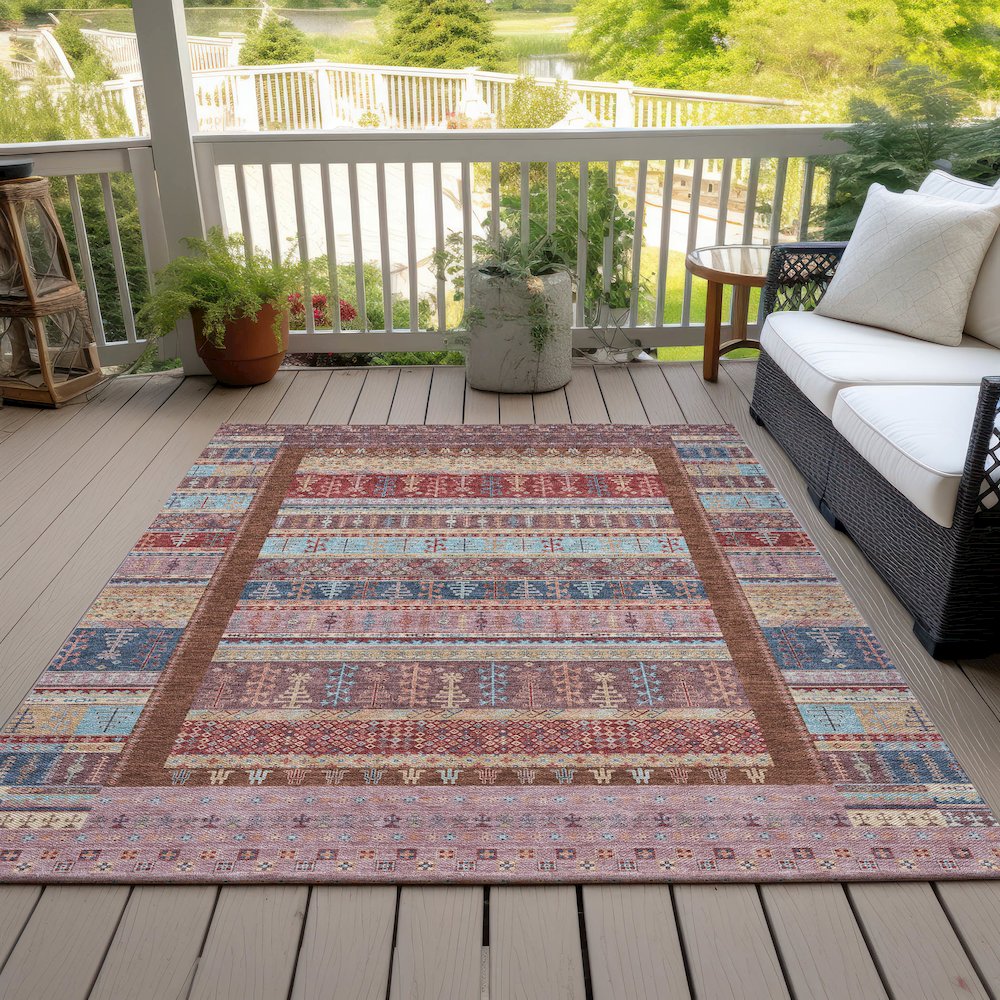 Machine Washable Indoor/Outdoor Chantille ACN2160 Red 8' x 10' Rug. Picture 7