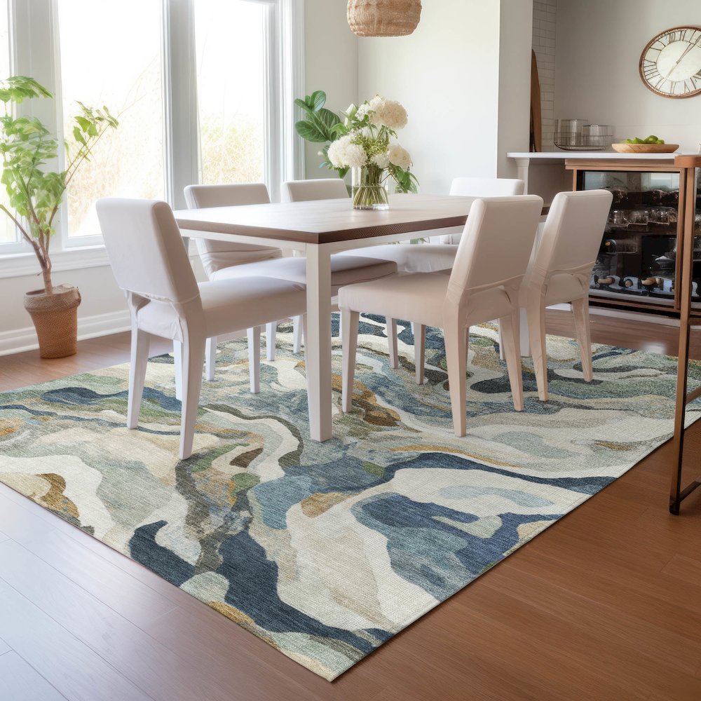 Machine Washable Indoor/Outdoor Chantille ACN2162 Denim 8' x 10' Rug. Picture 5