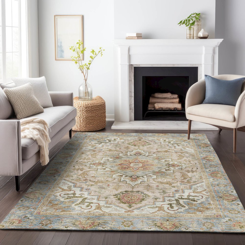 Machine Washable Indoor/Outdoor Chantille ACN2163 Beige 8' x 10' Rug. Picture 6