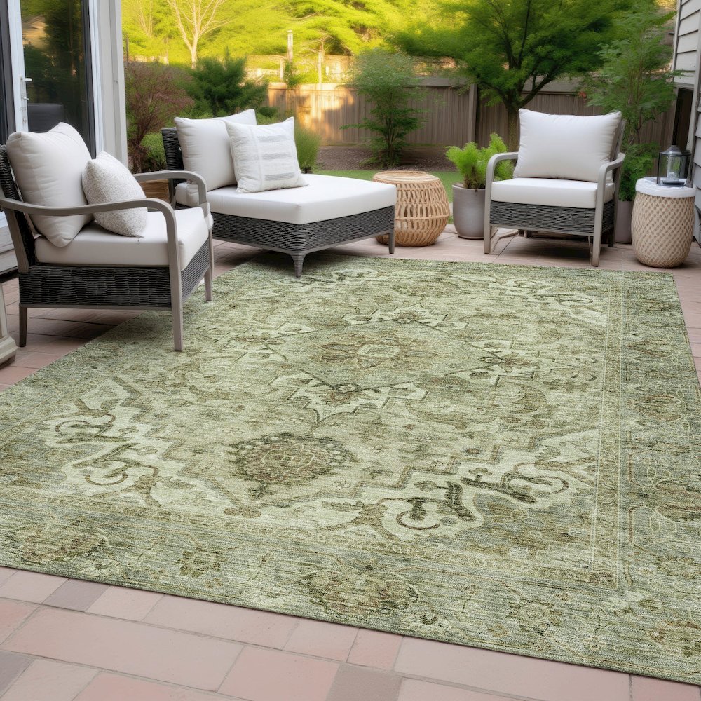 Machine Washable Indoor/Outdoor Chantille ACN2164 Sage 8' x 10' Rug. Picture 8