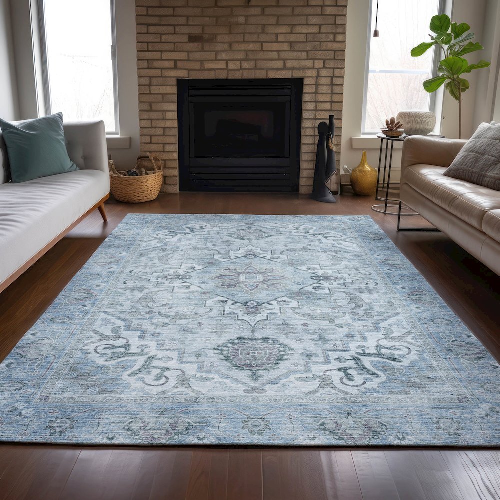 Machine Washable Indoor/Outdoor Chantille ACN2164 Sky 8' x 10' Rug. Picture 6