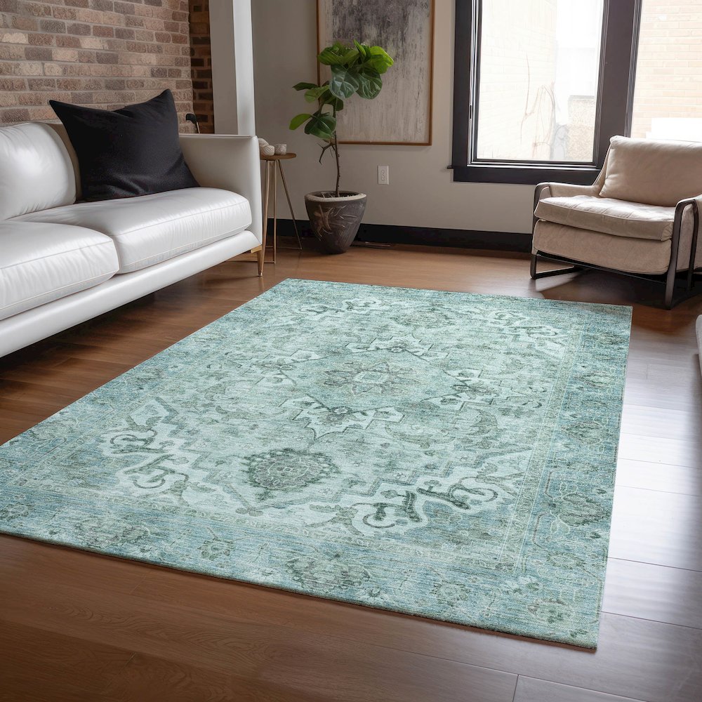 Machine Washable Indoor/Outdoor Chantille ACN2164 Teal 8' x 10' Rug. Picture 5