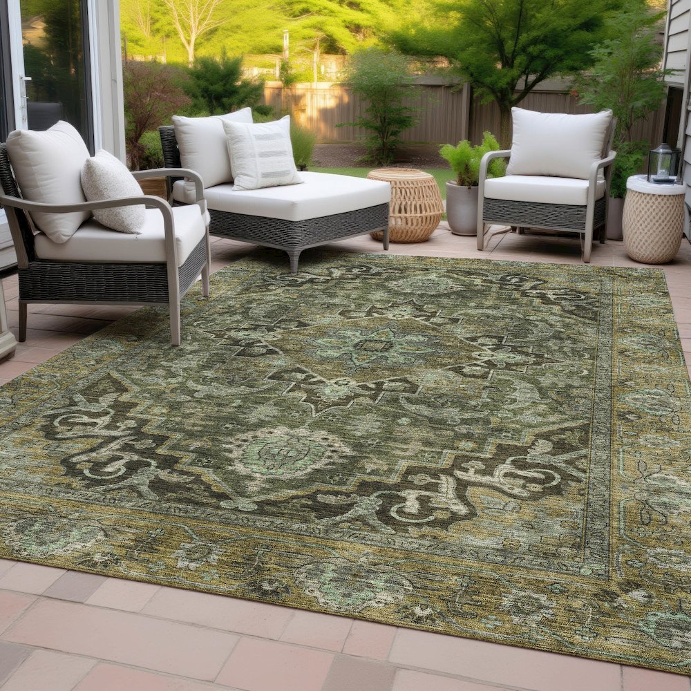 Machine Washable Indoor/Outdoor Chantille ACN2165 Olive 8' x 10' Rug. Picture 8