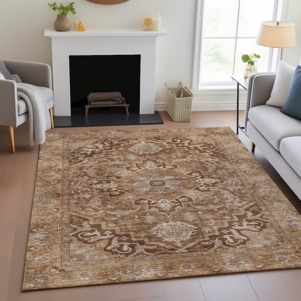Machine Washable Indoor/Outdoor Chantille ACN2165 Terracotta 8' x 10' Rug. Picture 5