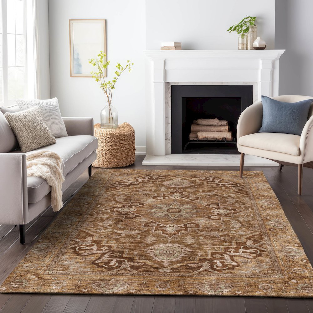 Machine Washable Indoor/Outdoor Chantille ACN2165 Terracotta 8' x 10' Rug. Picture 6