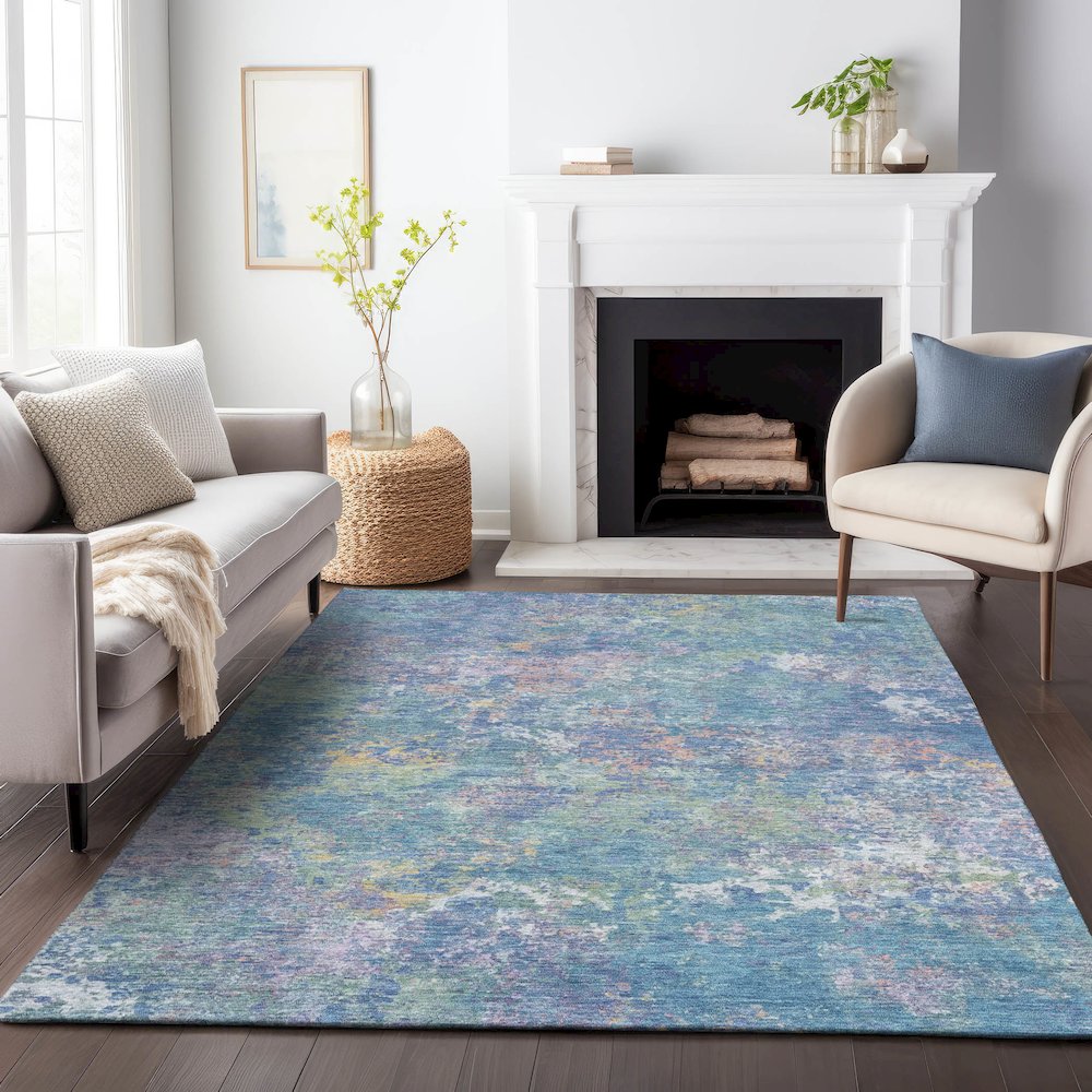 Machine Washable Indoor/Outdoor Chantille ACN2166 Aqua 8' x 10' Rug. Picture 6