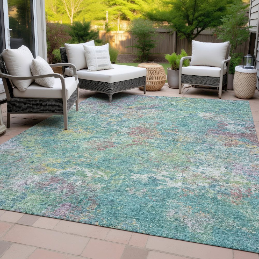 Machine Washable Indoor/Outdoor Chantille ACN2166 Teal 8' x 10' Rug. Picture 8