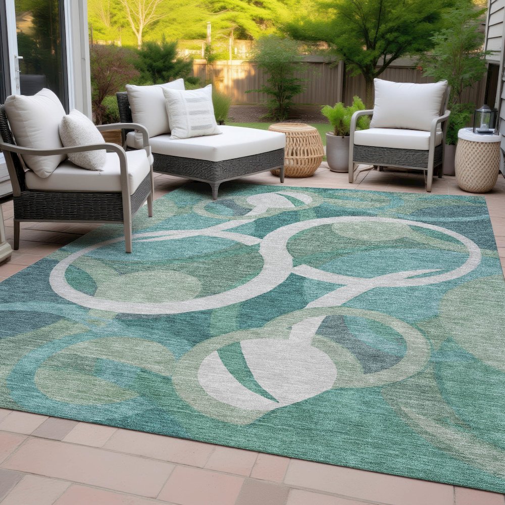 Machine Washable Indoor/Outdoor Chantille ACN2167 Teal 8' x 10' Rug. Picture 8