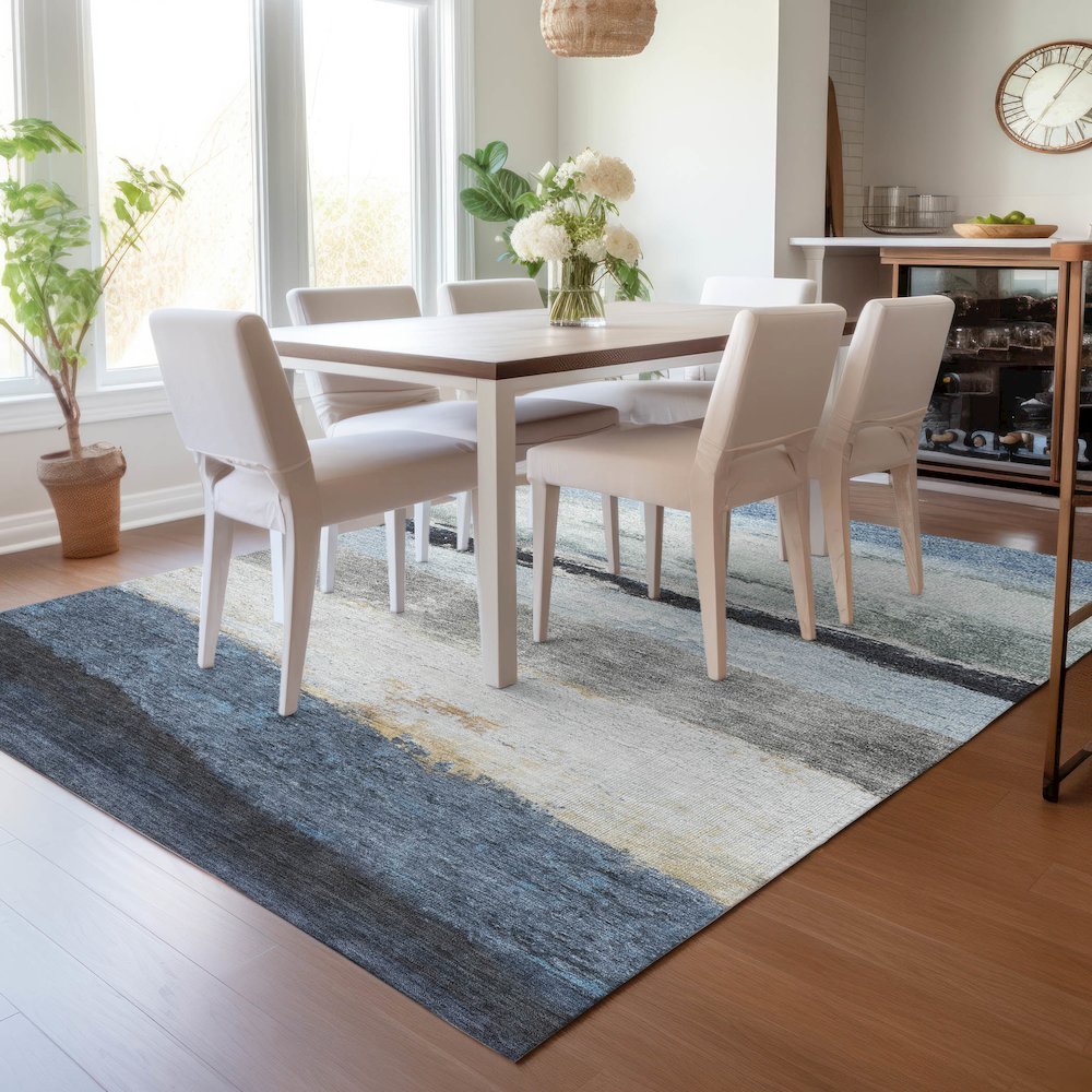 Machine Washable Indoor/Outdoor Chantille ACN2169 Blue 8' x 10' Rug. Picture 5