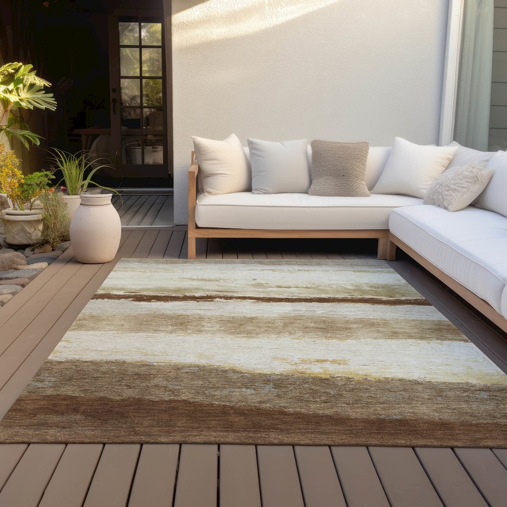 Machine Washable Indoor/Outdoor Chantille ACN2169 Brown 8' x 10' Rug. Picture 7