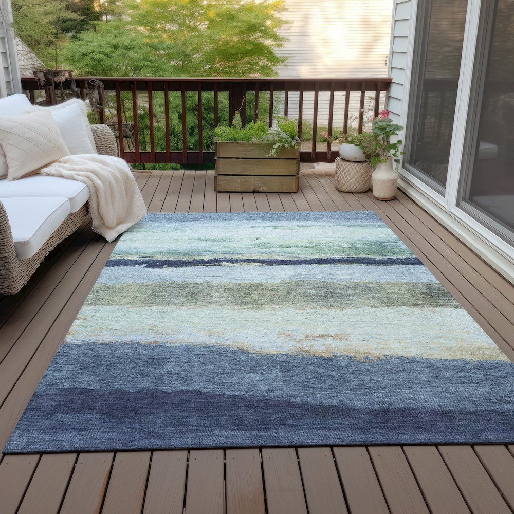 Machine Washable Indoor/Outdoor Chantille ACN2169 Denim 8' x 10' Rug. Picture 7