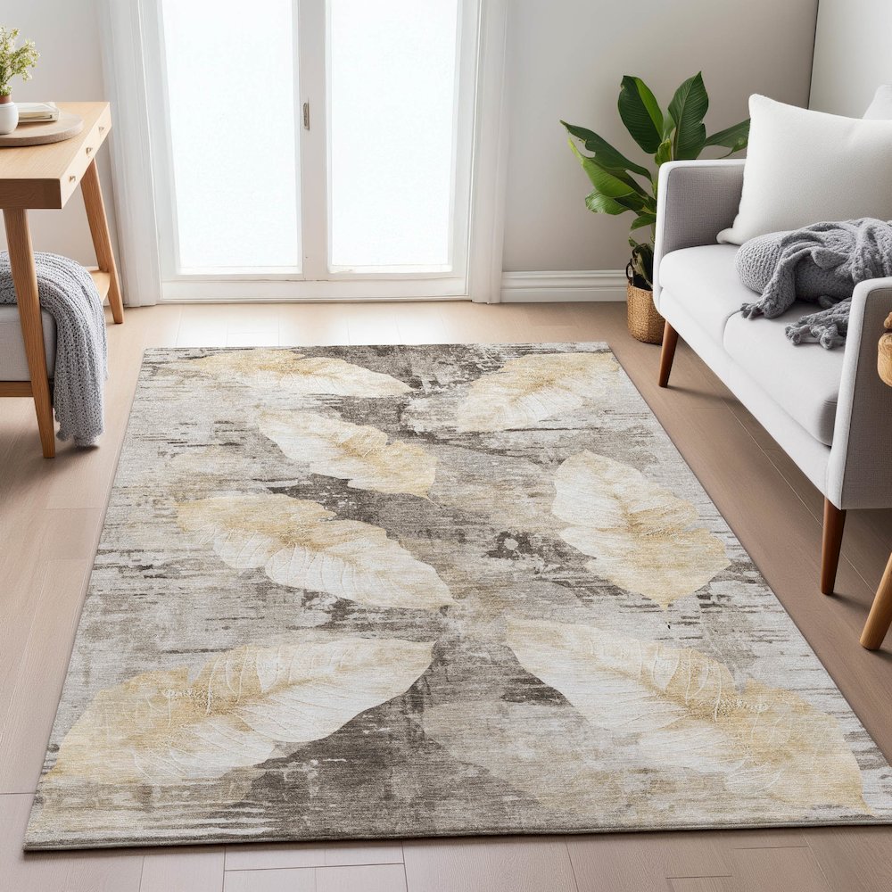 Machine Washable Indoor/Outdoor Chantille ACN2172 Brown 8' x 10' Rug. Picture 5