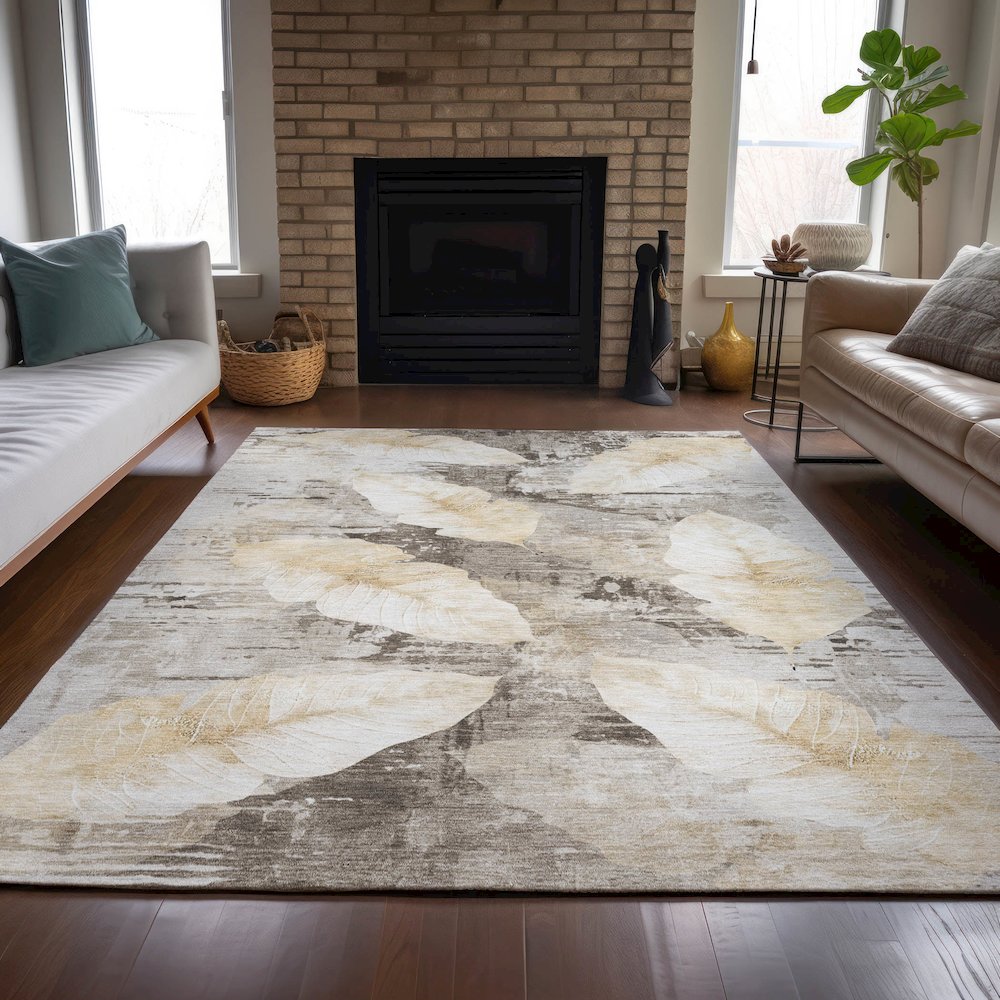 Machine Washable Indoor/Outdoor Chantille ACN2172 Brown 8' x 10' Rug. Picture 6