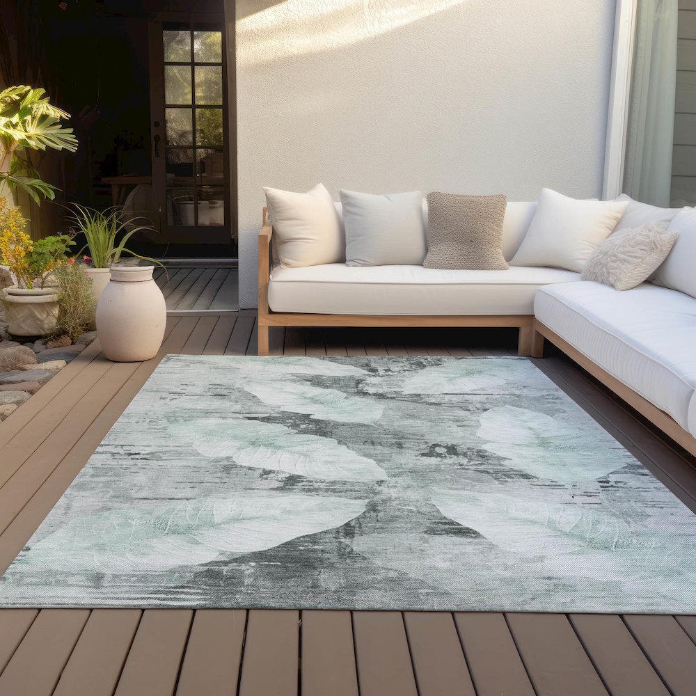 Machine Washable Indoor/Outdoor Chantille ACN2172 Teal 8' x 10' Rug. Picture 7