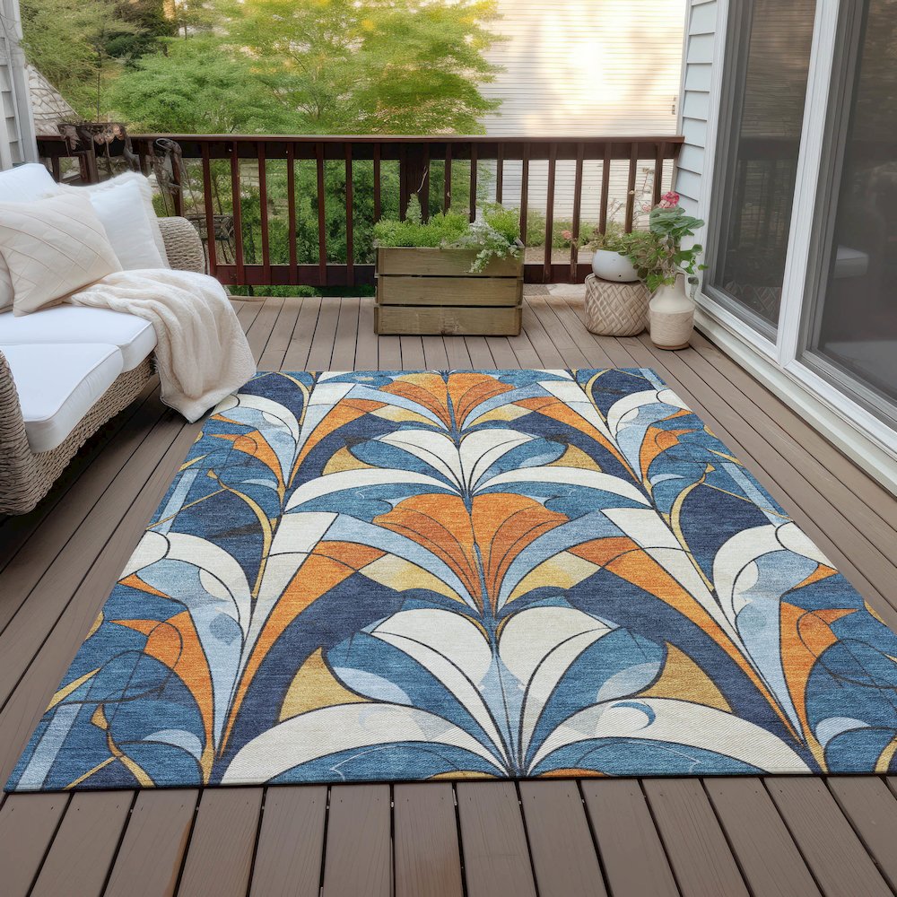 Machine Washable Indoor/Outdoor Chantille ACN2174 Blue 8' x 10' Rug. Picture 7
