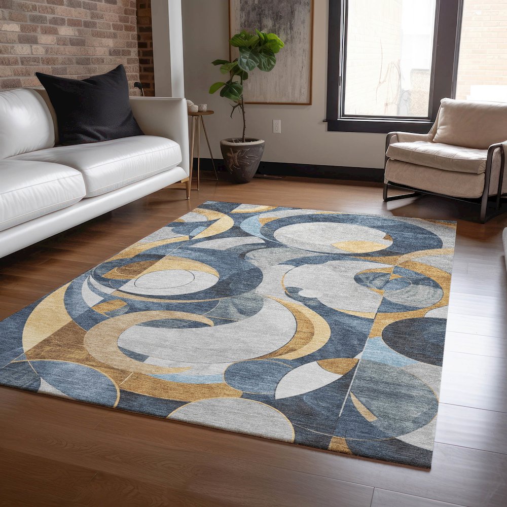 Machine Washable Indoor/Outdoor Chantille ACN2175 Blue 8' x 10' Rug. Picture 5