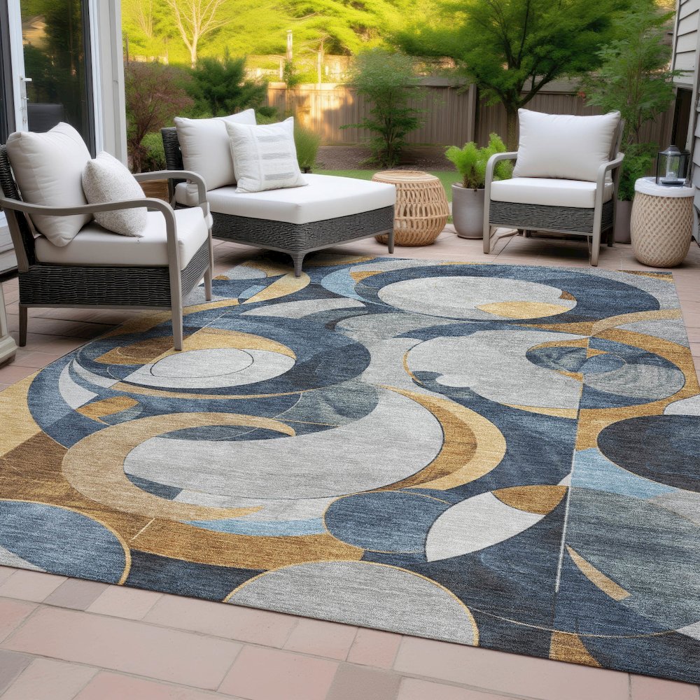 Machine Washable Indoor/Outdoor Chantille ACN2175 Blue 8' x 10' Rug. Picture 8