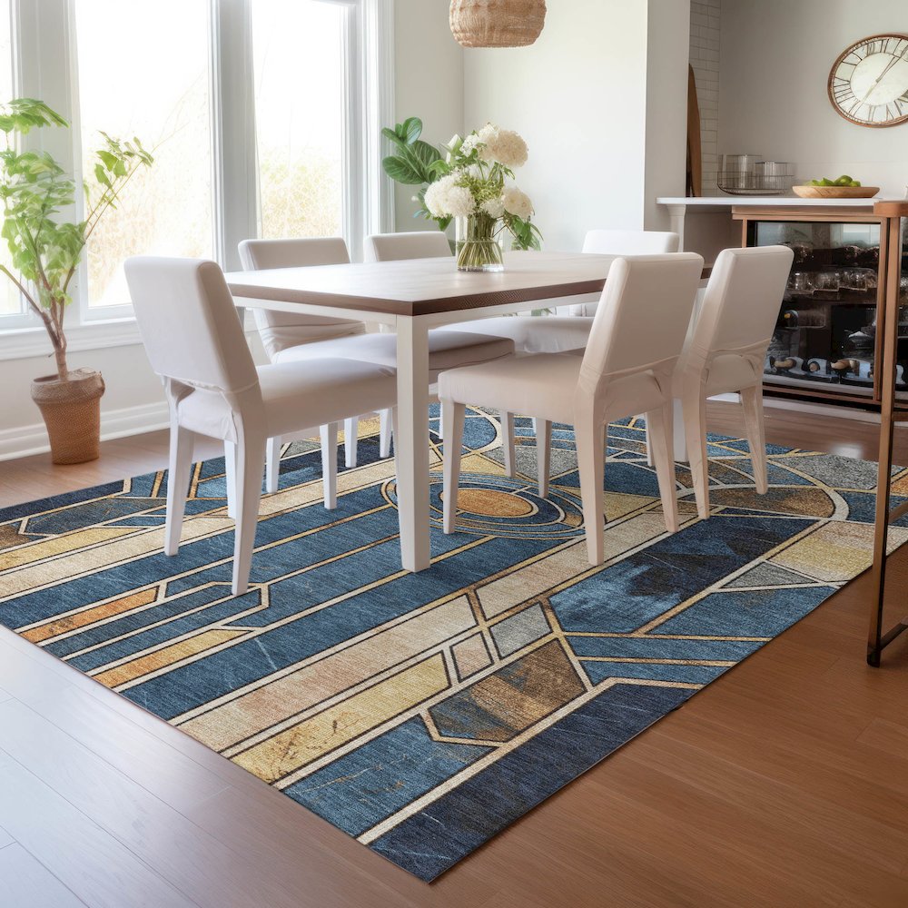 Machine Washable Indoor/Outdoor Chantille ACN2176 Blue 8' x 10' Rug. Picture 5