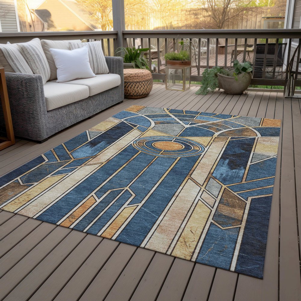 Machine Washable Indoor/Outdoor Chantille ACN2176 Blue 8' x 10' Rug. Picture 8