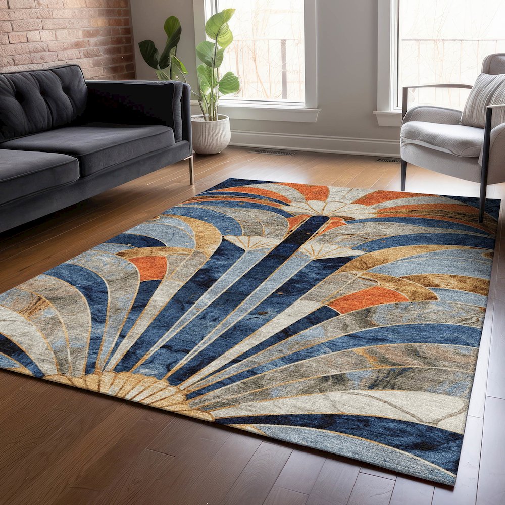 Machine Washable Indoor/Outdoor Chantille ACN2177 Navy 8' x 10' Rug. Picture 5