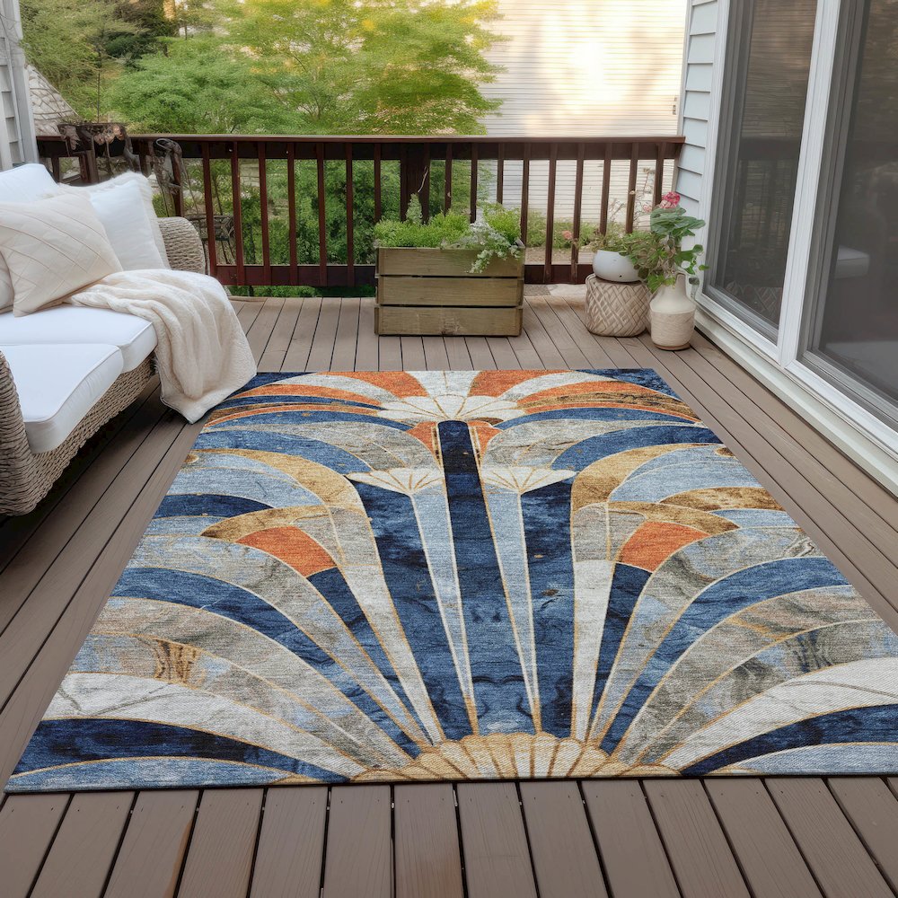Machine Washable Indoor/Outdoor Chantille ACN2177 Navy 8' x 10' Rug. Picture 7