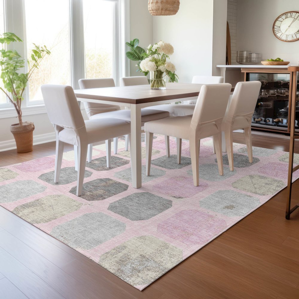Machine Washable Indoor/Outdoor Chantille ACN2182 Pink 8' x 10' Rug. Picture 5