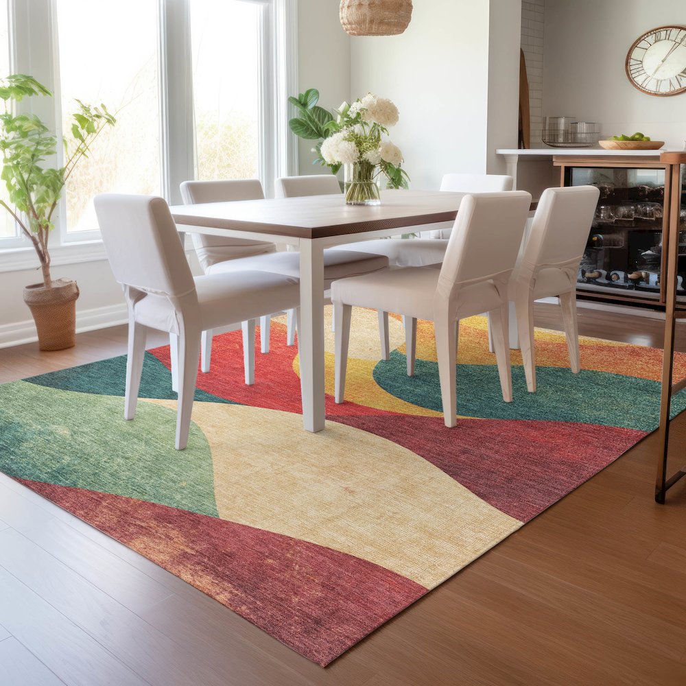 Machine Washable Indoor/Outdoor Chantille ACN2184 Orange 8' x 10' Rug. Picture 5