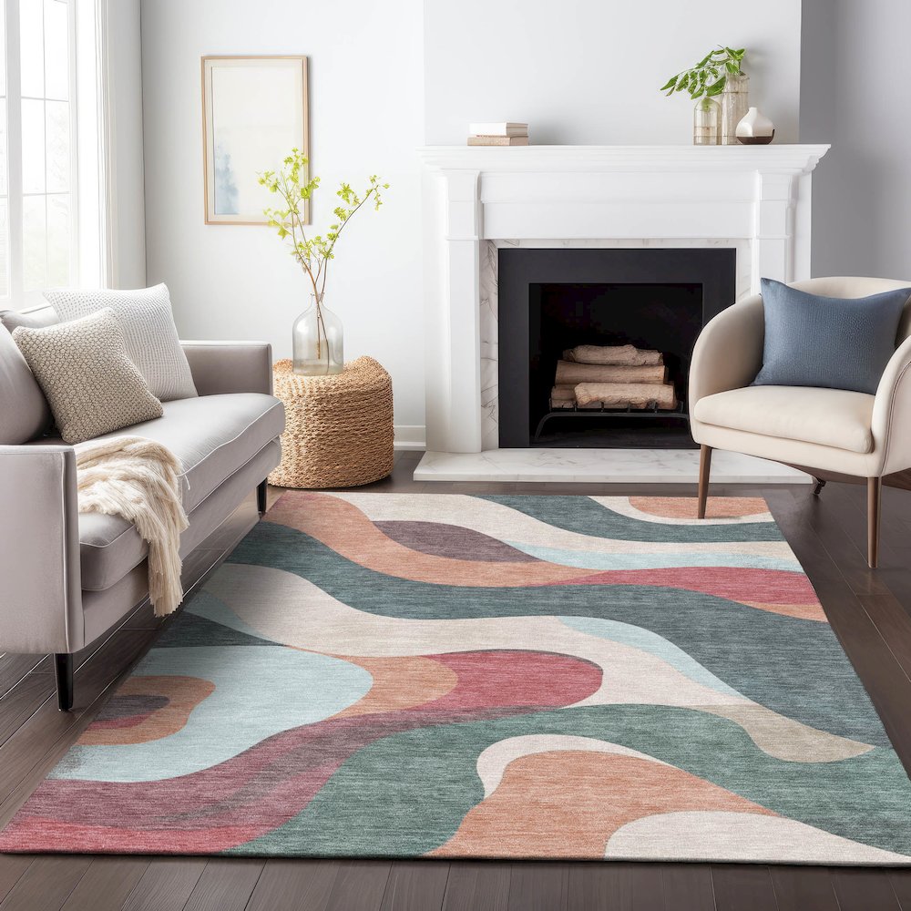 Machine Washable Indoor/Outdoor Chantille ACN2186 Coral 8' x 10' Rug. Picture 6
