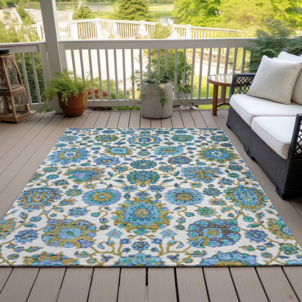 Machine Washable Indoor/Outdoor Chantille ACN2187 Aqua 8' x 10' Rug. Picture 7