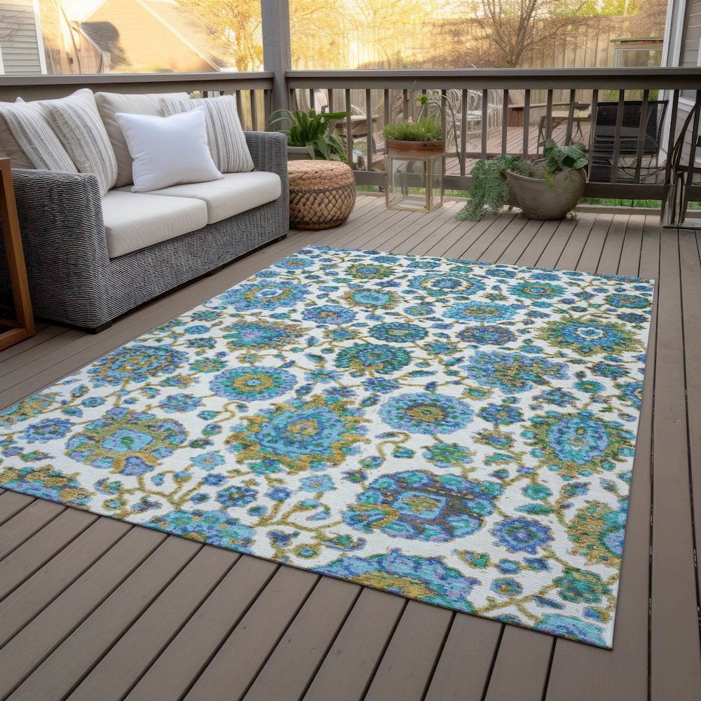 Machine Washable Indoor/Outdoor Chantille ACN2187 Aqua 8' x 10' Rug. Picture 8
