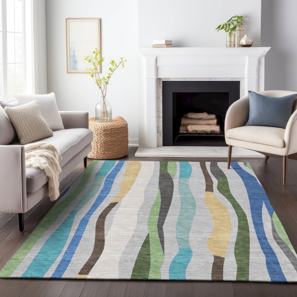 Machine Washable Indoor/Outdoor Chantille ACN2188 Green 8' x 10' Rug. Picture 6