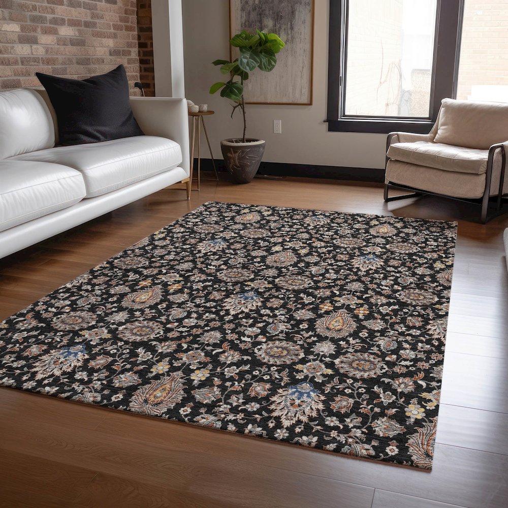 Machine Washable Indoor/Outdoor Chantille ACN2192 Black 8' x 10' Rug. Picture 5