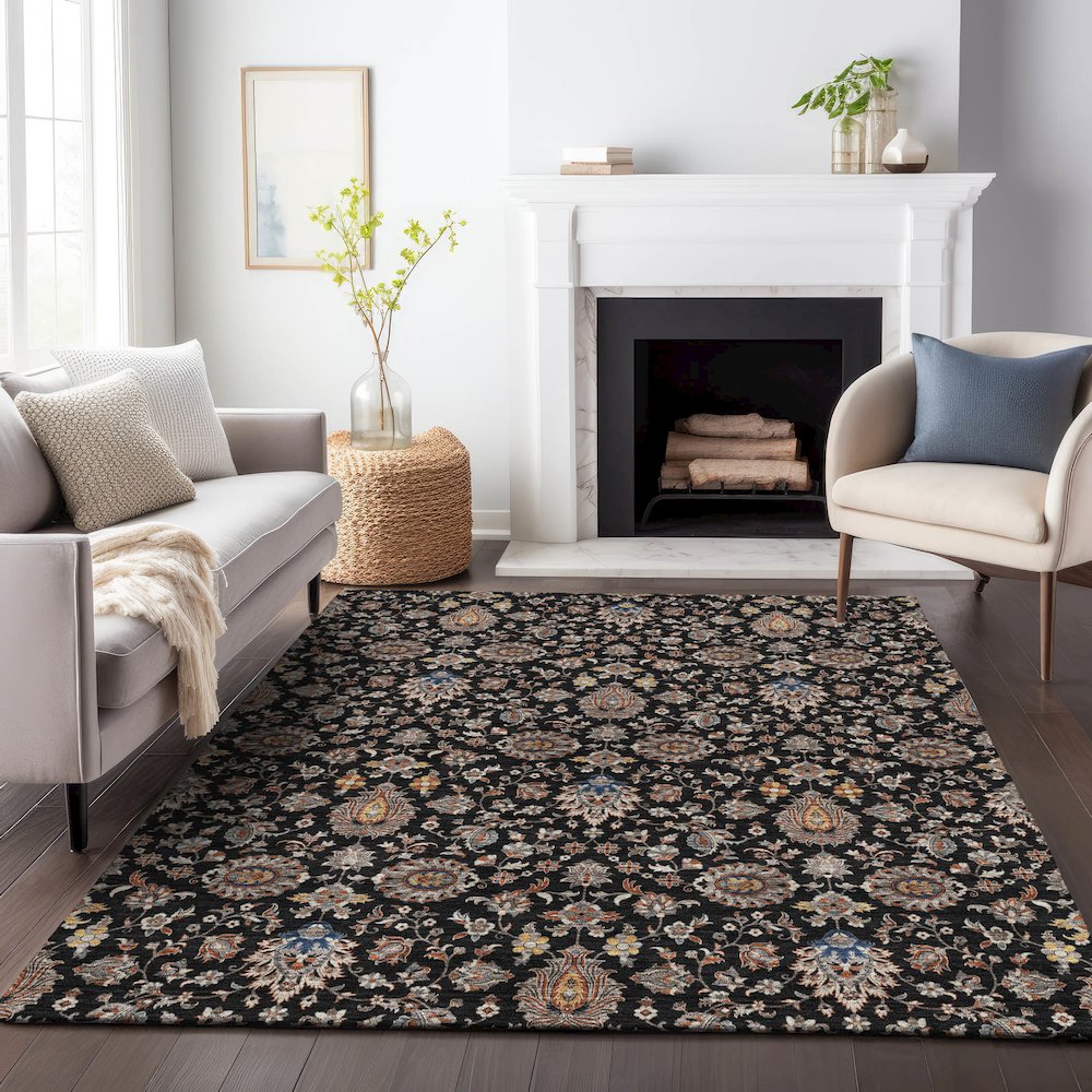 Machine Washable Indoor/Outdoor Chantille ACN2192 Black 8' x 10' Rug. Picture 6