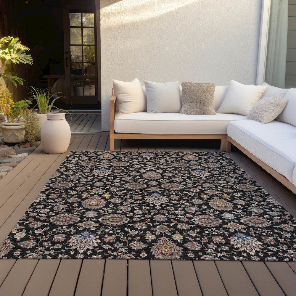 Machine Washable Indoor/Outdoor Chantille ACN2192 Black 8' x 10' Rug. Picture 7