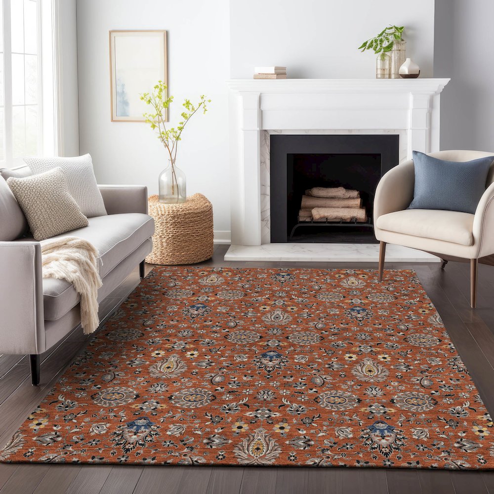 Machine Washable Indoor/Outdoor Chantille ACN2192 Paprika 8' x 10' Rug. Picture 6