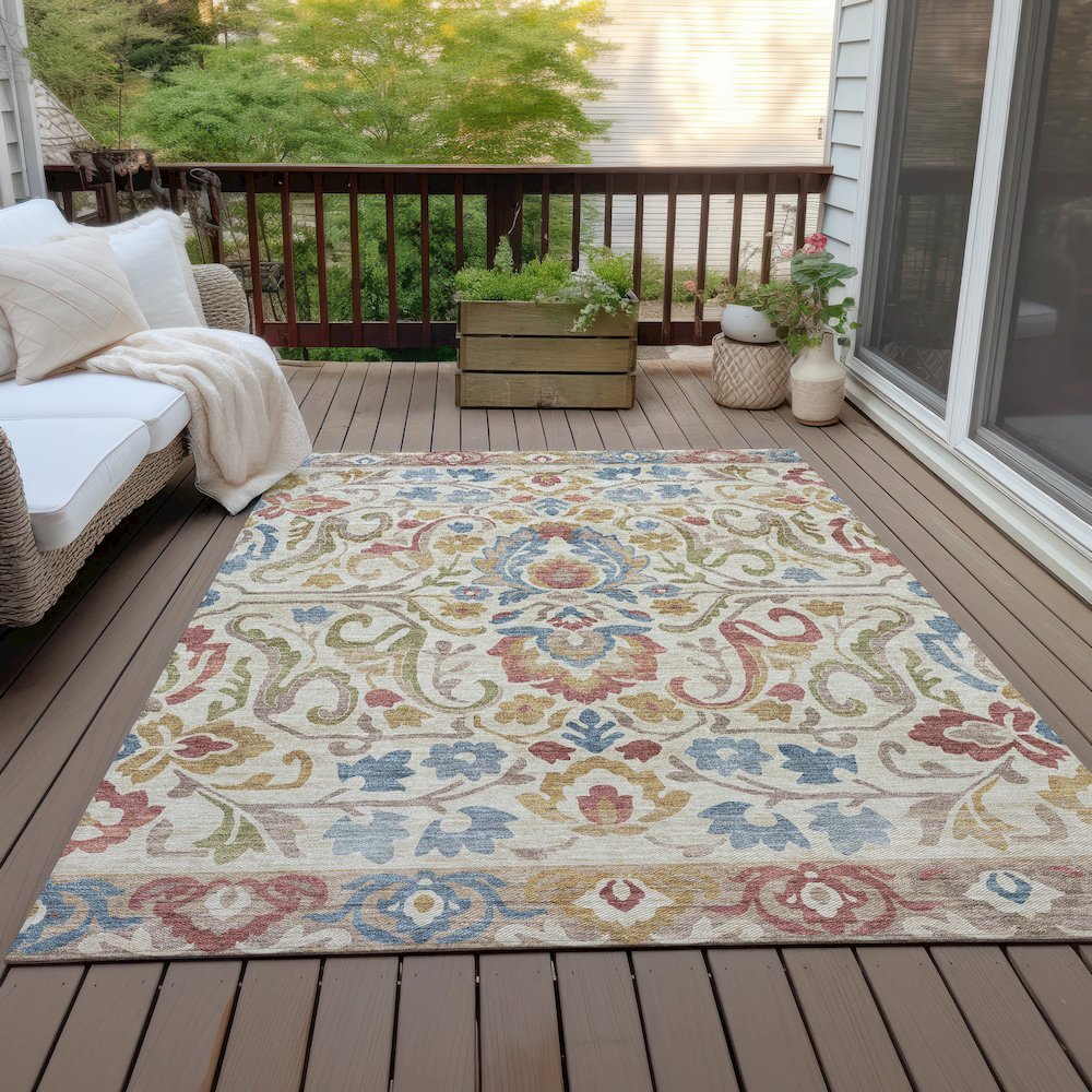 Machine Washable Indoor/Outdoor Chantille ACN2193 Beige 8' x 10' Rug. Picture 7
