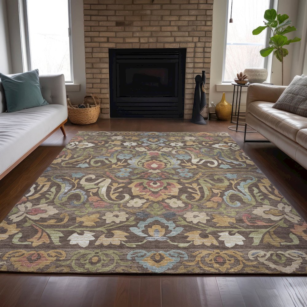 Machine Washable Indoor/Outdoor Chantille ACN2193 Chocolate 8' x 10' Rug. Picture 6