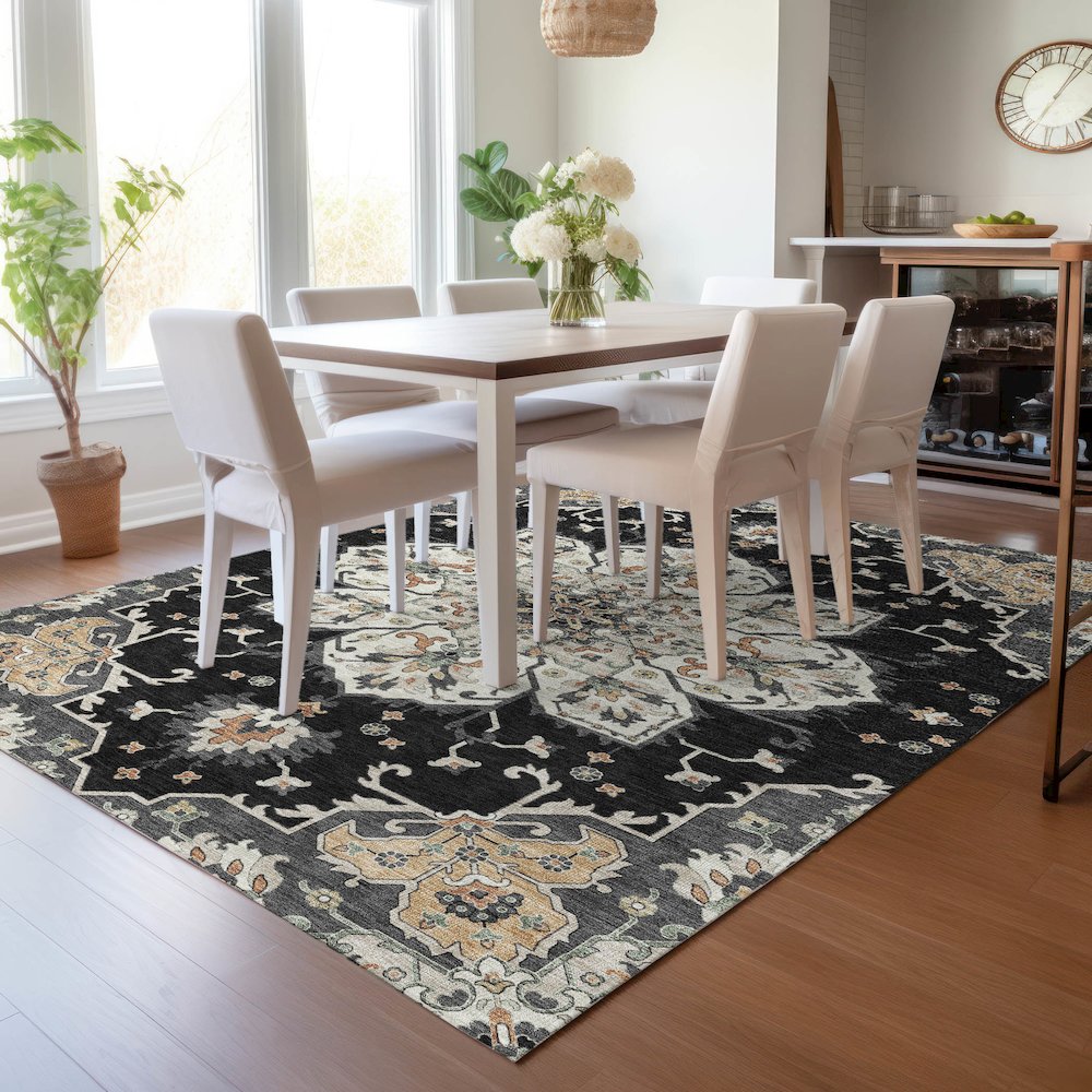Machine Washable Indoor/Outdoor Chantille ACN2194 Black 8' x 10' Rug. Picture 5