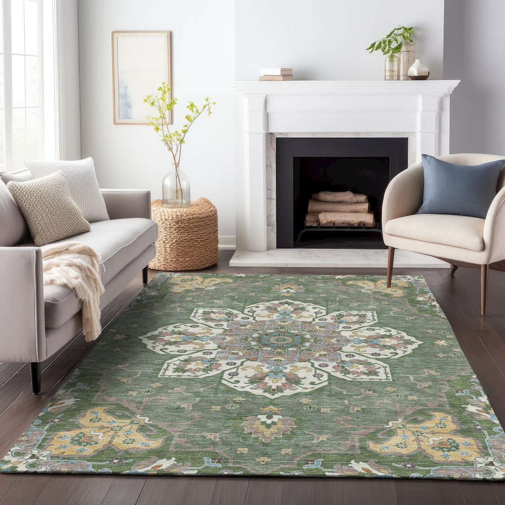 Machine Washable Indoor/Outdoor Chantille ACN2194 Green 8' x 10' Rug. Picture 6