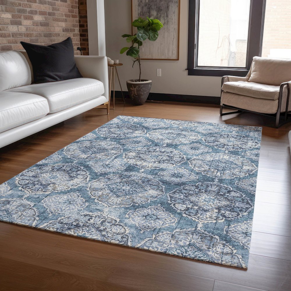 Machine Washable Indoor/Outdoor Chantille ACN2196 Denim 8' x 10' Rug. Picture 5