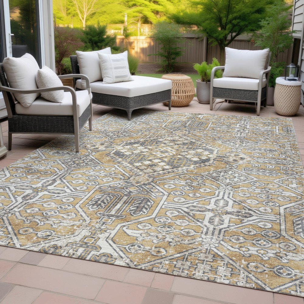 Machine Washable Indoor/Outdoor Chantille ACN2197 Gold 8' x 10' Rug. Picture 8