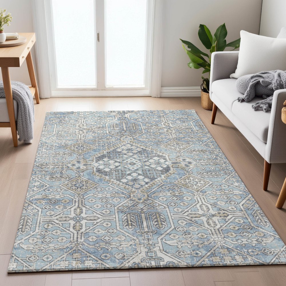 Machine Washable Indoor/Outdoor Chantille ACN2197 Sky 8' x 10' Rug. Picture 5