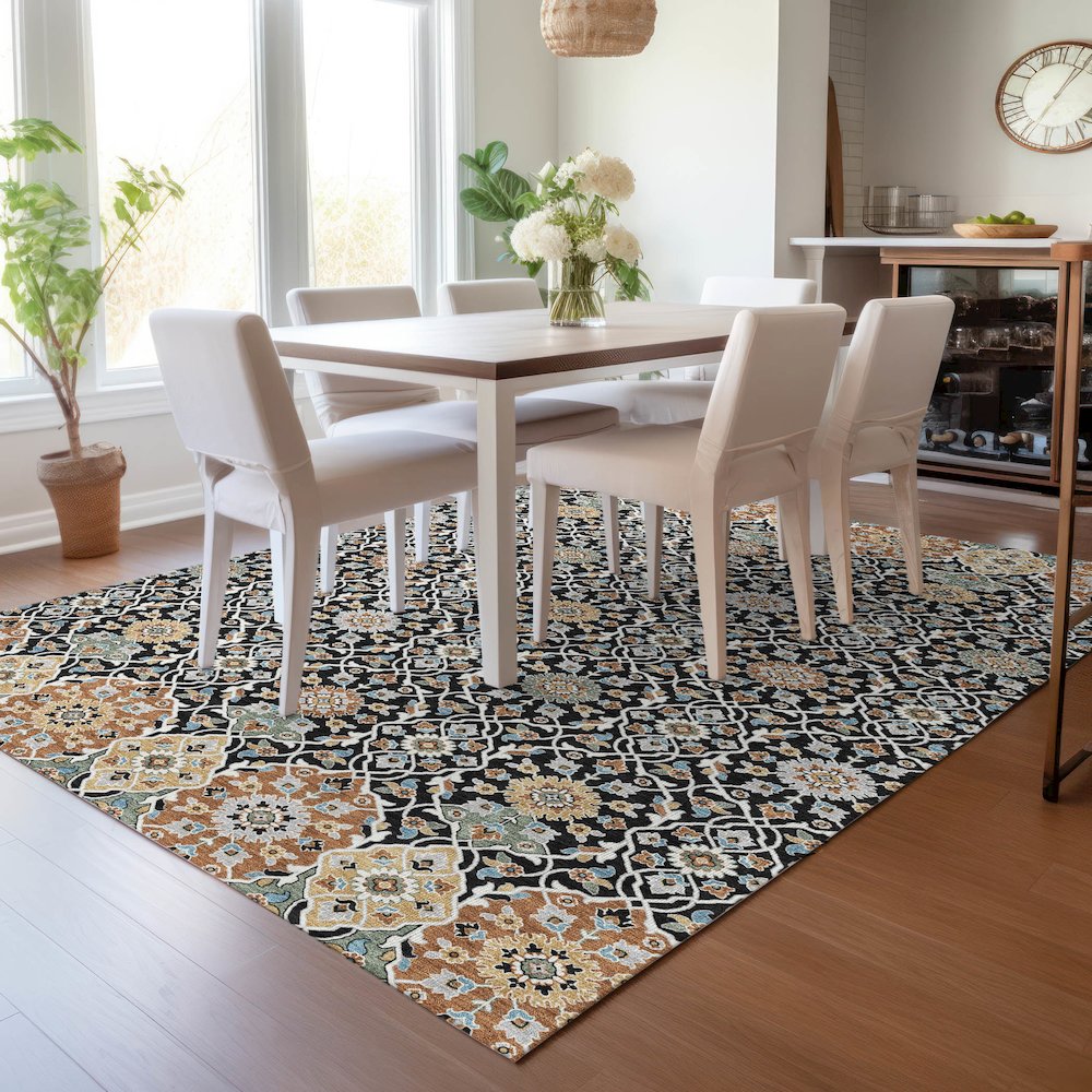 Machine Washable Indoor/Outdoor Chantille ACN2199 Black 8' x 10' Rug. Picture 5