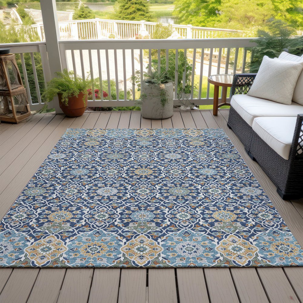 Machine Washable Indoor/Outdoor Chantille ACN2199 Navy 8' x 10' Rug. Picture 7