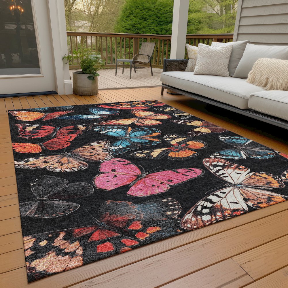 Machine Washable Indoor/Outdoor Chantille ACN2201 Black 8' x 10' Rug. Picture 7