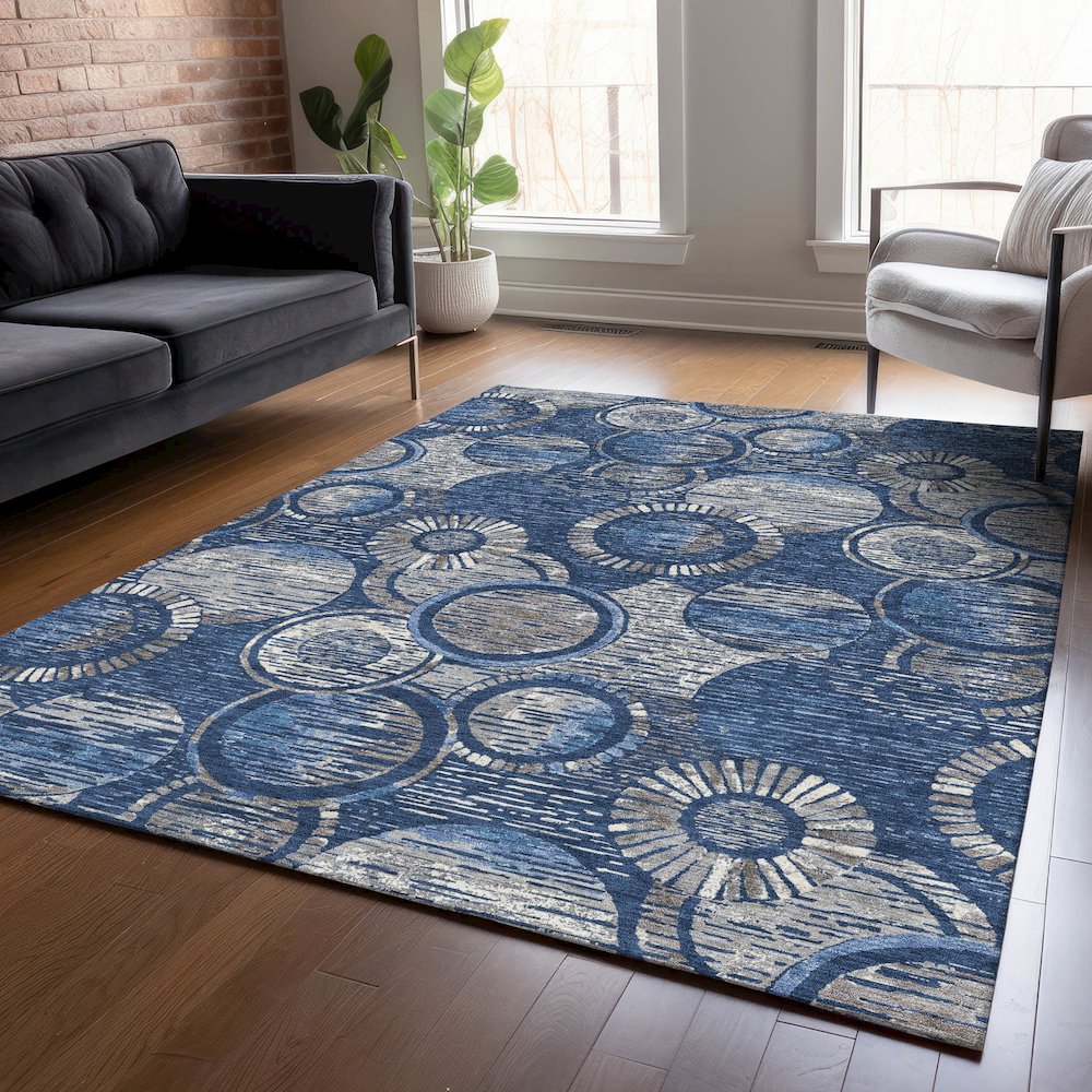 Machine Washable Indoor/Outdoor Chantille ACN2206 Navy 8' x 10' Rug. Picture 5