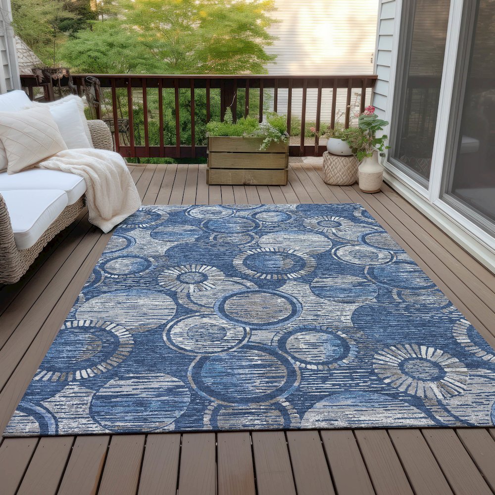 Machine Washable Indoor/Outdoor Chantille ACN2206 Navy 8' x 10' Rug. Picture 7