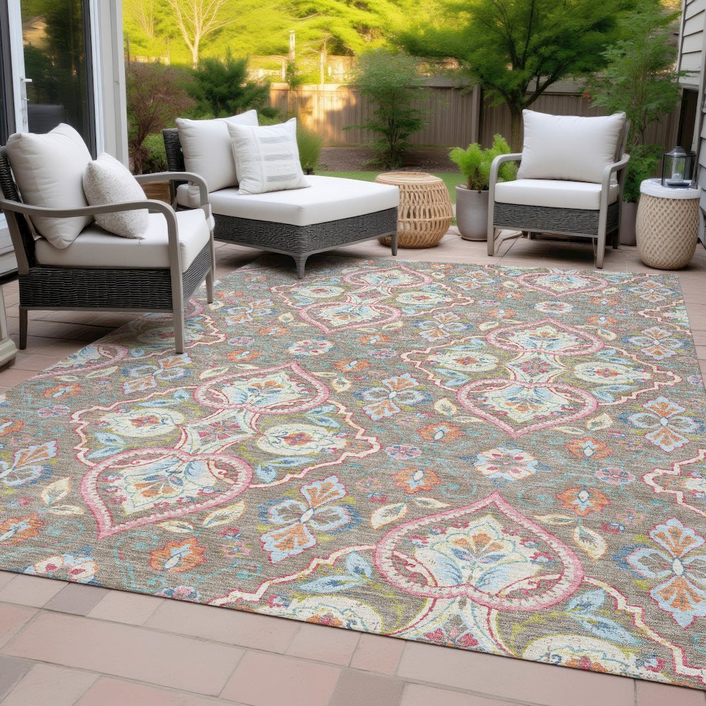 Machine Washable Indoor/Outdoor Chantille ACN2207 Taupe 8' x 10' Rug. Picture 8