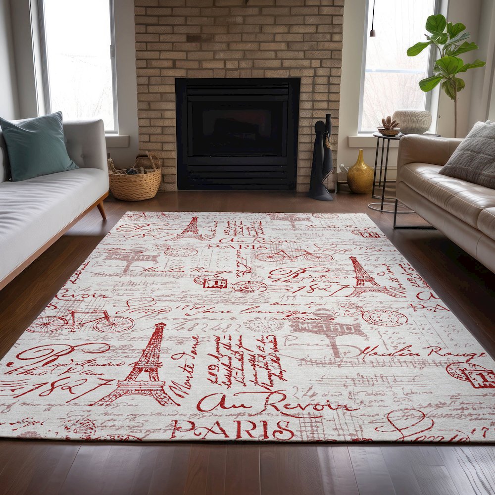 Machine Washable Indoor/Outdoor Chantille ACN2209 Red 8' x 10' Rug. Picture 6